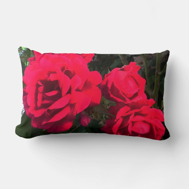 Coussin Rectangle Roses Rouges en Fleurs  (Recto)