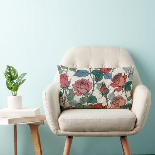 Coussin Rectangle Roses rouges et roses et fleurs Feuilles