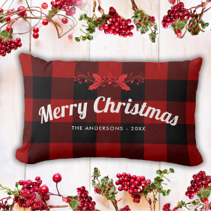 Coussin Rectangle Rouge Buffle de Noël Plaid Farmhouse Jeu d'oreille