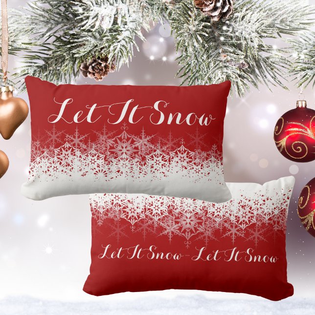Coussin Rectangle Rouge et blanc, Flocon de neige, Laisser neiger, (Red and White, Snowflake, Let It Snow, Lumbar Pillow)