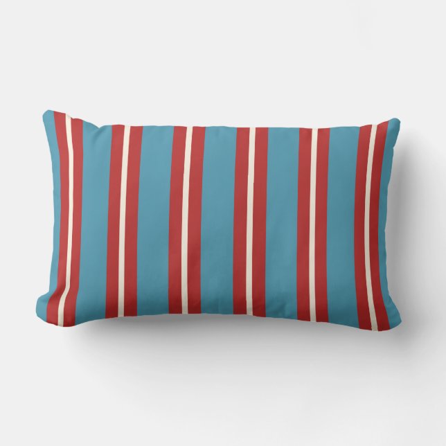 Coussin Rectangle Rouge et Bleu vif Motif rayé Design moderne (Recto)