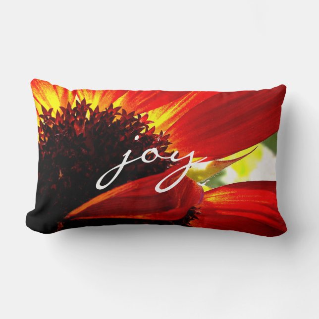 Coussin Rectangle Rouge Orange Gerbera Daisy Photo Joie Script Moder (Recto)