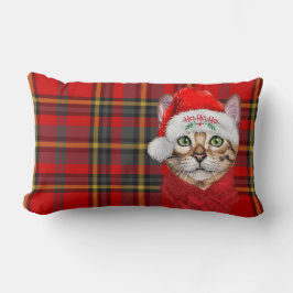 Coussin Rectangle Rouge Plaid Abyssinian Noël Chat Holiday