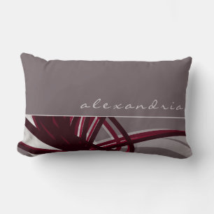 Coussin Rectangle Ruban Abstrait gris et vin  Nom personnalisé