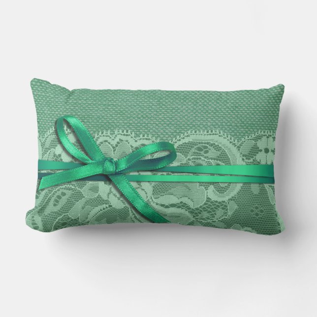 Coussin Rectangle Ruban et dentelle d'arcs avec la menthe de toile (Recto)