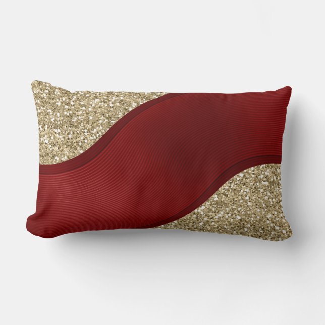 Coussin Rectangle Ruban rouge sur arrière - plan doré (Recto)