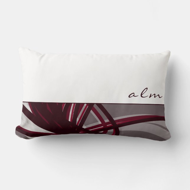 Coussin Rectangle Rubans Abstraits gris et bordeaux | Monogramme (Recto)