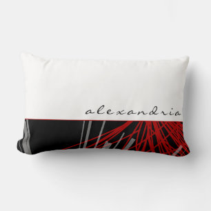 Coussin Rectangle Rubans Abstraits noirs blancs et rouges Blanc
