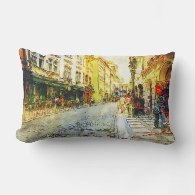 Coussin Rectangle Rues de vieille aquarelle de Prague (Recto)