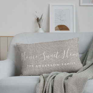 Coussin Rectangle Rustic Burlap Home Sweet Home Nom de famille perso