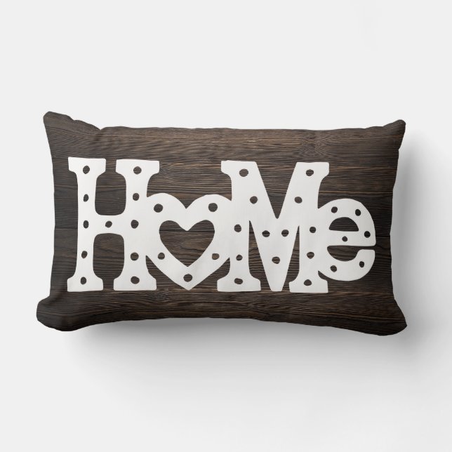 Coussin Rectangle Rustic Chic "Home" Wood Effet (Recto)