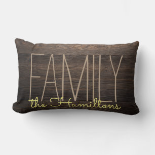 Coussin Rectangle Rustic FAUX WOOD Chic Family Monogramme JAUNE