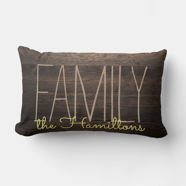 Coussin Rectangle Rustic FAUX WOOD Chic Family Monogramme JAUNE (Recto)