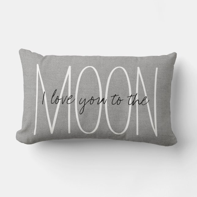 Coussin Rectangle Rustic Grey Je t'aime à la Lune (Recto)