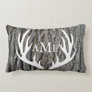 Coussin Rectangle Rustic Tree Bark Country Deer Antlers Personnalisé