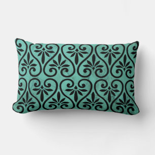 Coussin Rectangle Rustique Charm Aqua et Black Floral Grunge