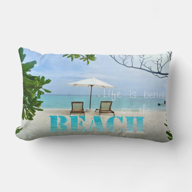 Coussin Rectangle Sable adorable, Océan, Chaises de plage (Recto)