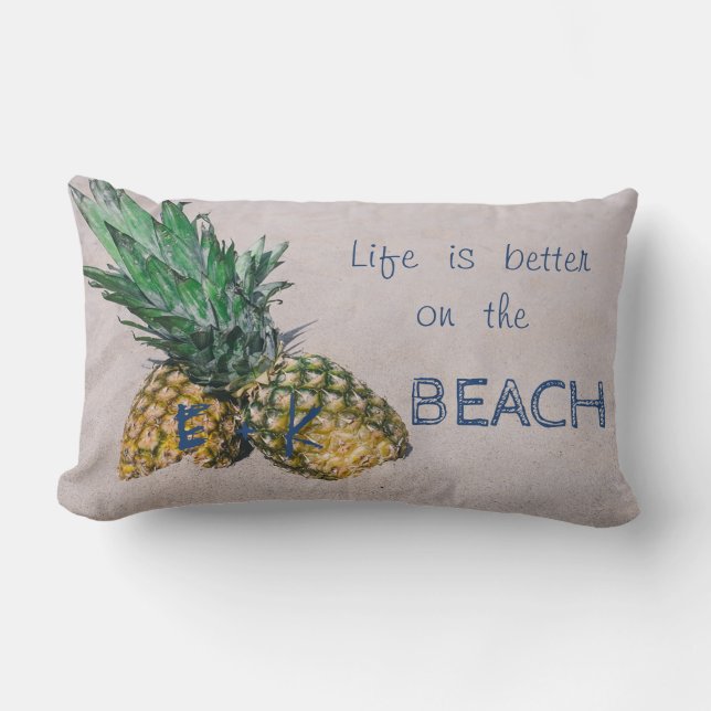 Coussin Rectangle Sable adorable, Plage, Ananas (Recto)