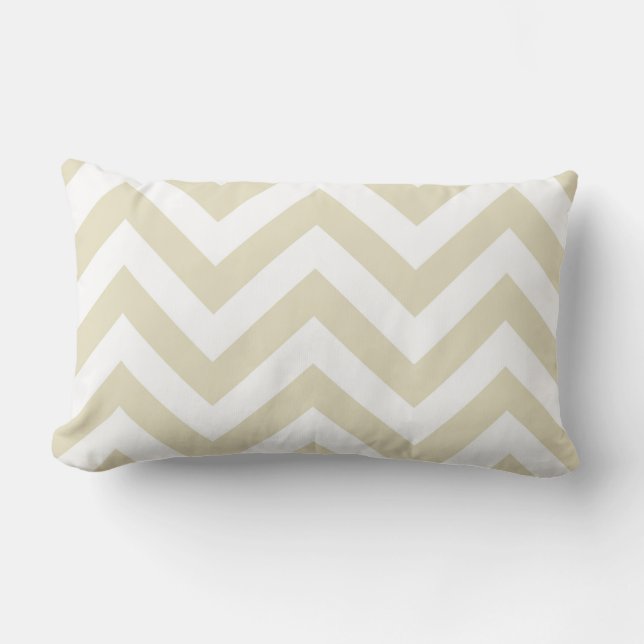 Coussin Rectangle Sable Beige Blanc Grand Chevron ZigZag Motif (Recto)