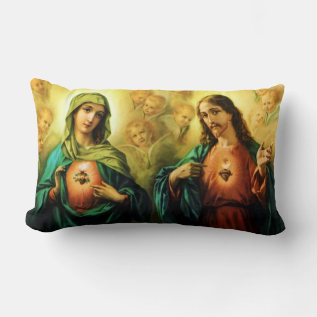 Coussin Rectangle Sacré Coeur de Jésus et Coeur Immaculé de Marie (Recto)