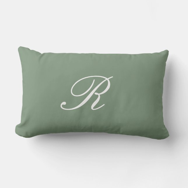 Coussin Rectangle Sage Green Monogramme Mariage initial Cadeau Favor (Recto)