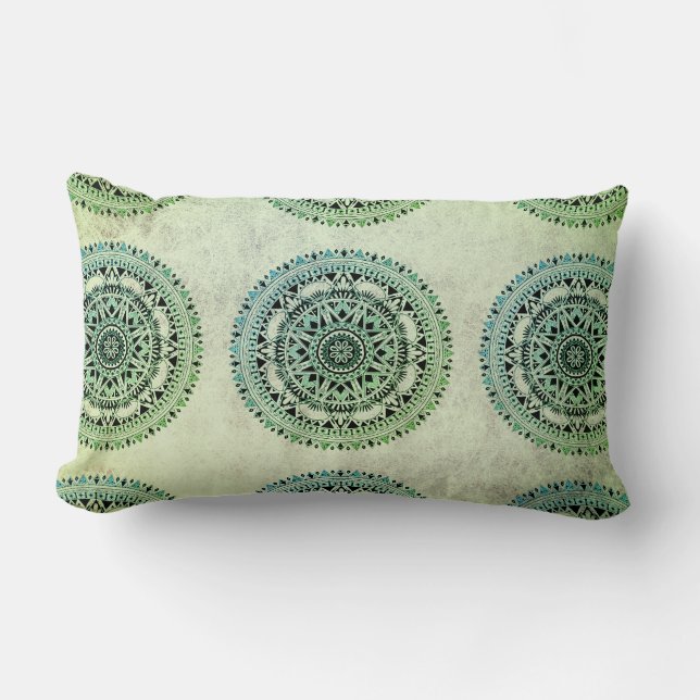 Coussin Rectangle Sage Rustique Bohème Et Motif Vert Mandala (Recto)