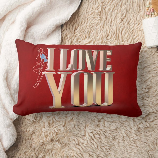 Coussin Rectangle Saint Valentin Rouge 3D Je t'aime Jouer l'oreiller (Couverture)