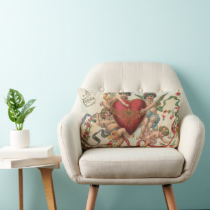Coussin Rectangle Saint-Valentin vintage, anges victoriens chérubins