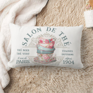 Coussin Rectangle Salon de Thé Tearroom Français Rose Thé Turquoise