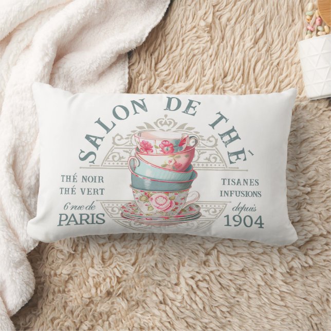 Coussin Rectangle Salon de Thé Tearroom Français Rose Thé Turquoise (Couverture)