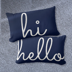 Coussin Rectangle Salut Bonjour Stylé Script Amusant Bleu Marine