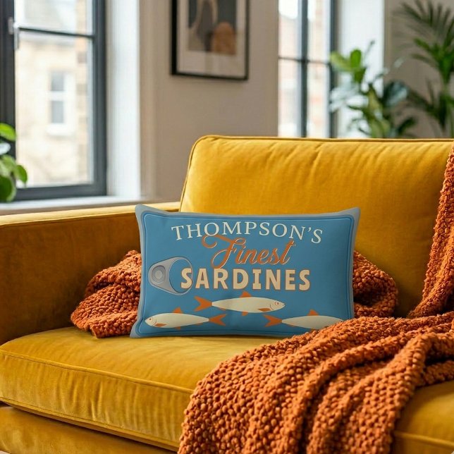 Coussin Rectangle Sardines Tinned Fish Personalized (Fun Personalized Sardines Tinned Fish Lumbar Pillow adds a pop of color and retro style to your sofa)
