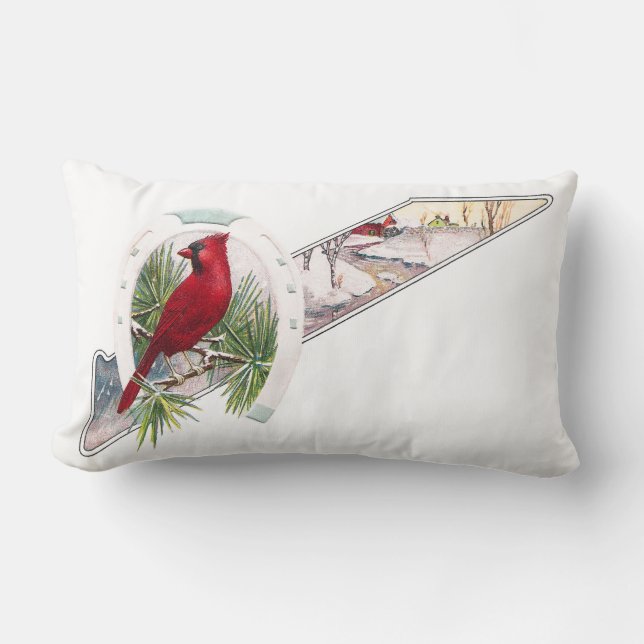 Coussin Rectangle Scène de cardinal, en fer à cheval et hivernale (Recto)