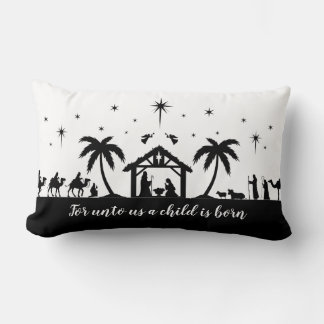 Coussin Rectangle Scène de la Nativité noire et blanche Lancer l'ore