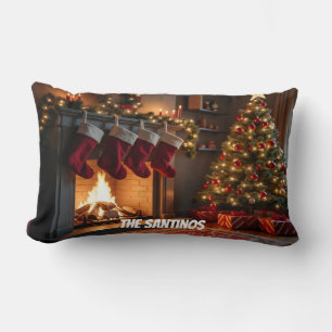 Coussin Rectangle Scène de Noël à l'intérieur