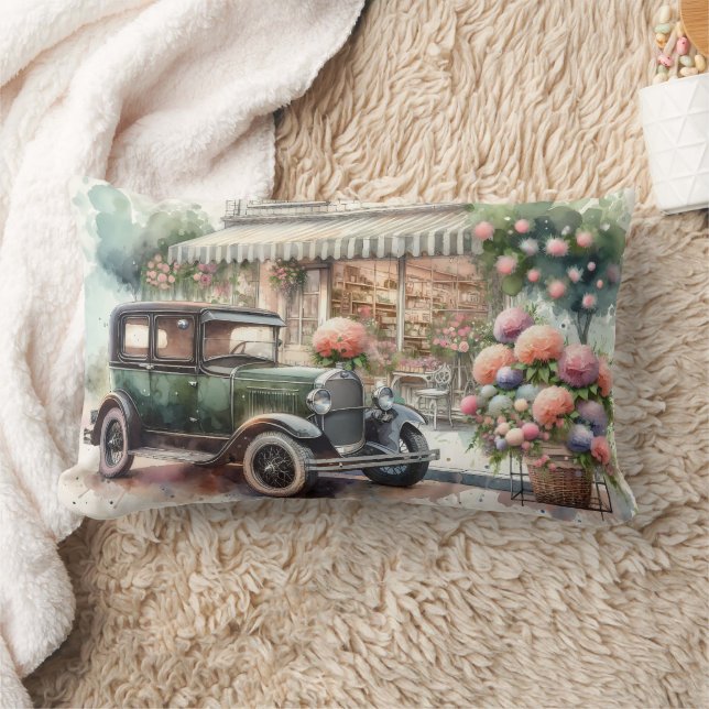 Coussin Rectangle Scène Retro Car & Blooming Boutique (Couverture)