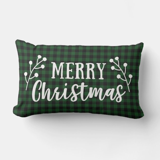 Coussin Rectangle Script agricole Joyeux Noël Buffalo Check (Recto)