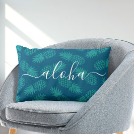 Coussin Rectangle Script Aloha typographie turquoise ananas motif