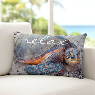 Coussin Rectangle Script de relaxation Hawaiian Sea Turtle Honu Bold