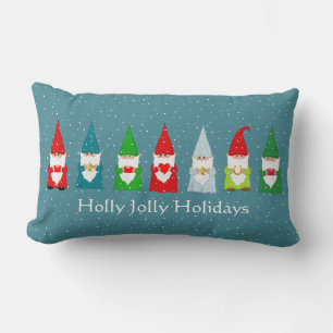 Coussin Rectangle Sept lutins de Noël chanceux sur bleu saphir