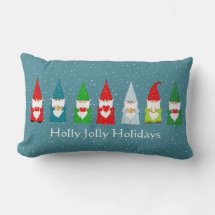 Coussin Rectangle Sept lutins de Noël chanceux sur fond bleu saphir