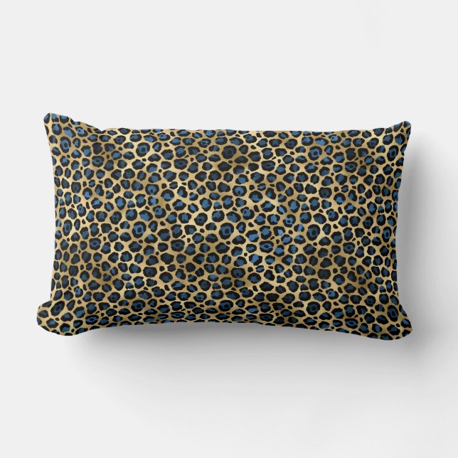 Coussin Rectangle Série Blue and Gold Leopard Design 4 (Recto)