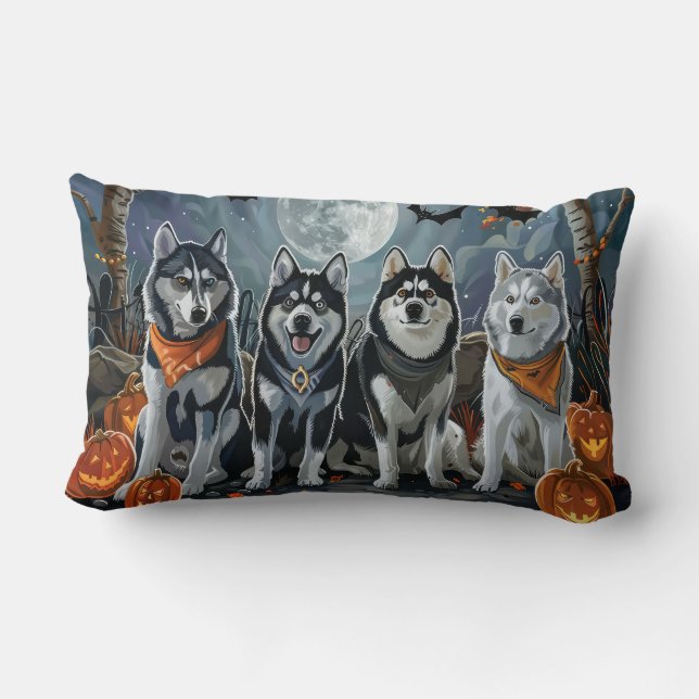 Coussin Rectangle Siberian Husky Halloween Épouvantable  (Verso)