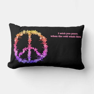 Coussin Rectangle Signe de paix avec des fleurs colorées