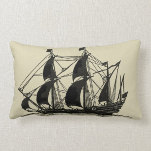 Coussin Rectangle Silhouette de bateau avec les voiles se