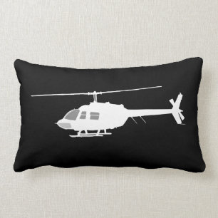 Coussin Rectangle Silhouette de coupe d'hélicoptère noir