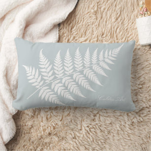 Coussin Rectangle Silhouette de fougère blanche bleue glaciale minim