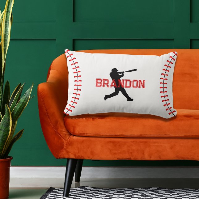 Coussin Rectangle Silhouette Simple Du Lecteur De Baseball Avec Acce (Créateur téléchargé)