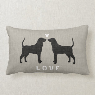 Coussin Rectangle Silhouettes de Coonhound avec le coeur et le texte
