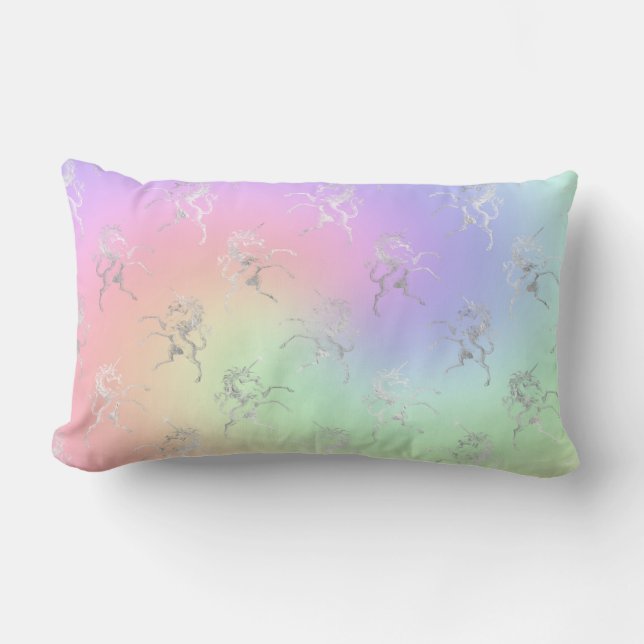 Coussin Rectangle Silver Unicorn Pastel Ombre (Recto)